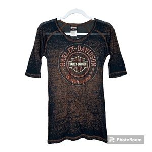 Harley-Davidson Women’s 3/4 length Top Threadbare Material Black Size XS Yuma
